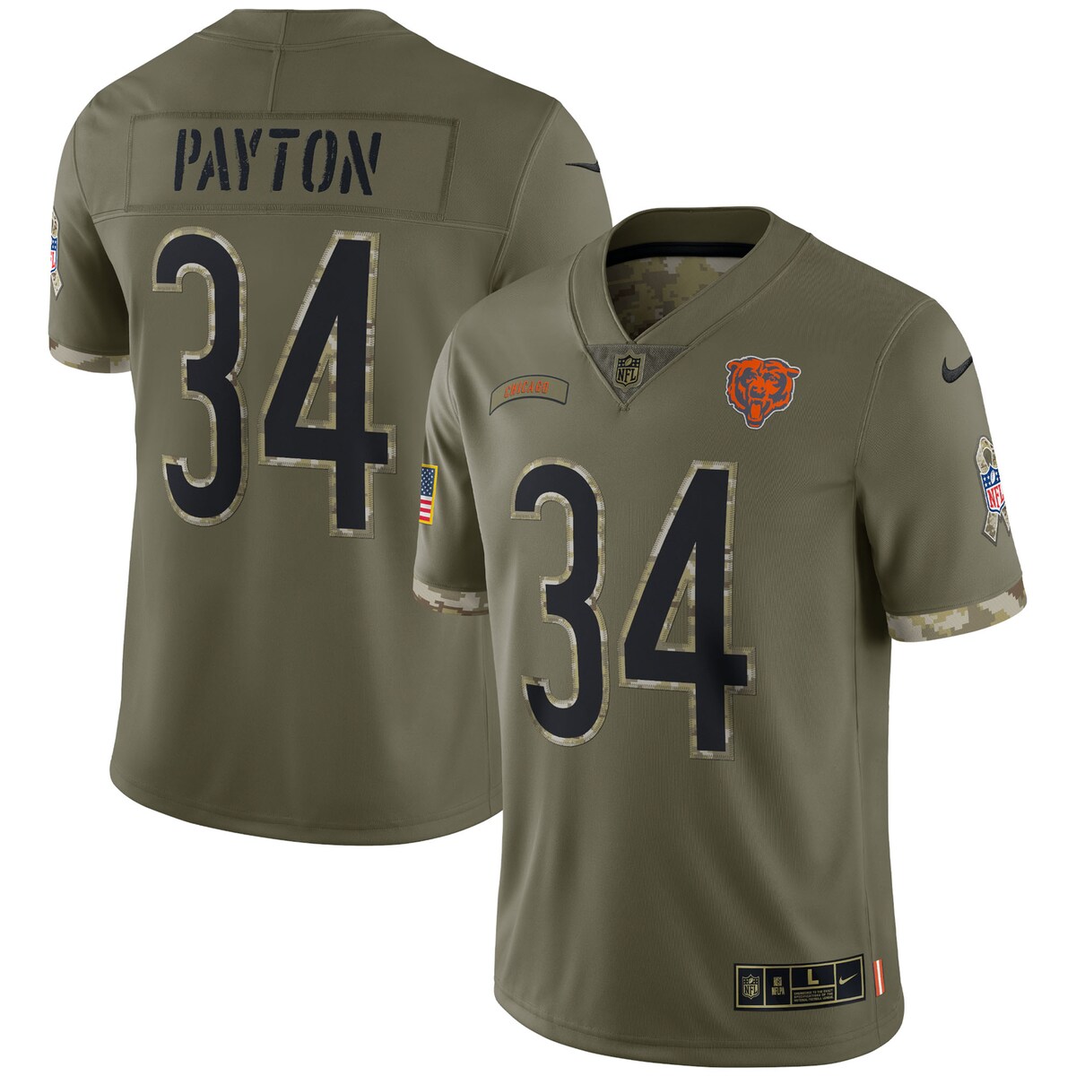 Men's Chicago Bears Walter Payton  Olive 2022 Salute To Service Retired Player Limited Jersey
