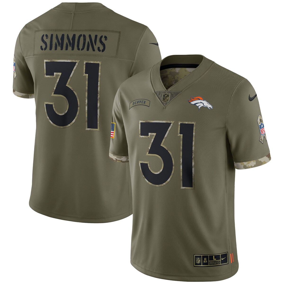 Justin Simmons #31 Denver Broncos  Olive 2022 Salute To Service Limited Jersey