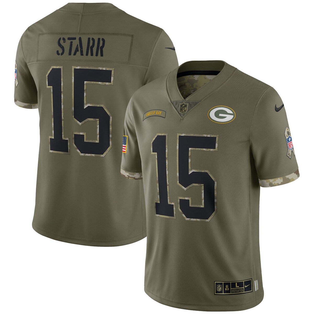 Men's Green Bay Packers Bart Starr  Olive 2022 Salute To Service Retired Player Limited Jersey
