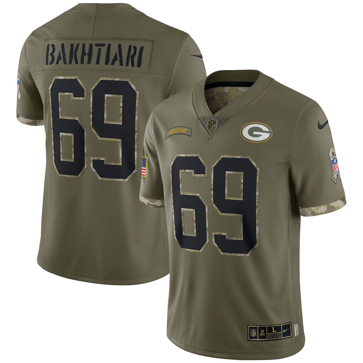 David Bakhtiari #69 Green Bay Packers  Olive 2022 Salute To Service Limited Jersey