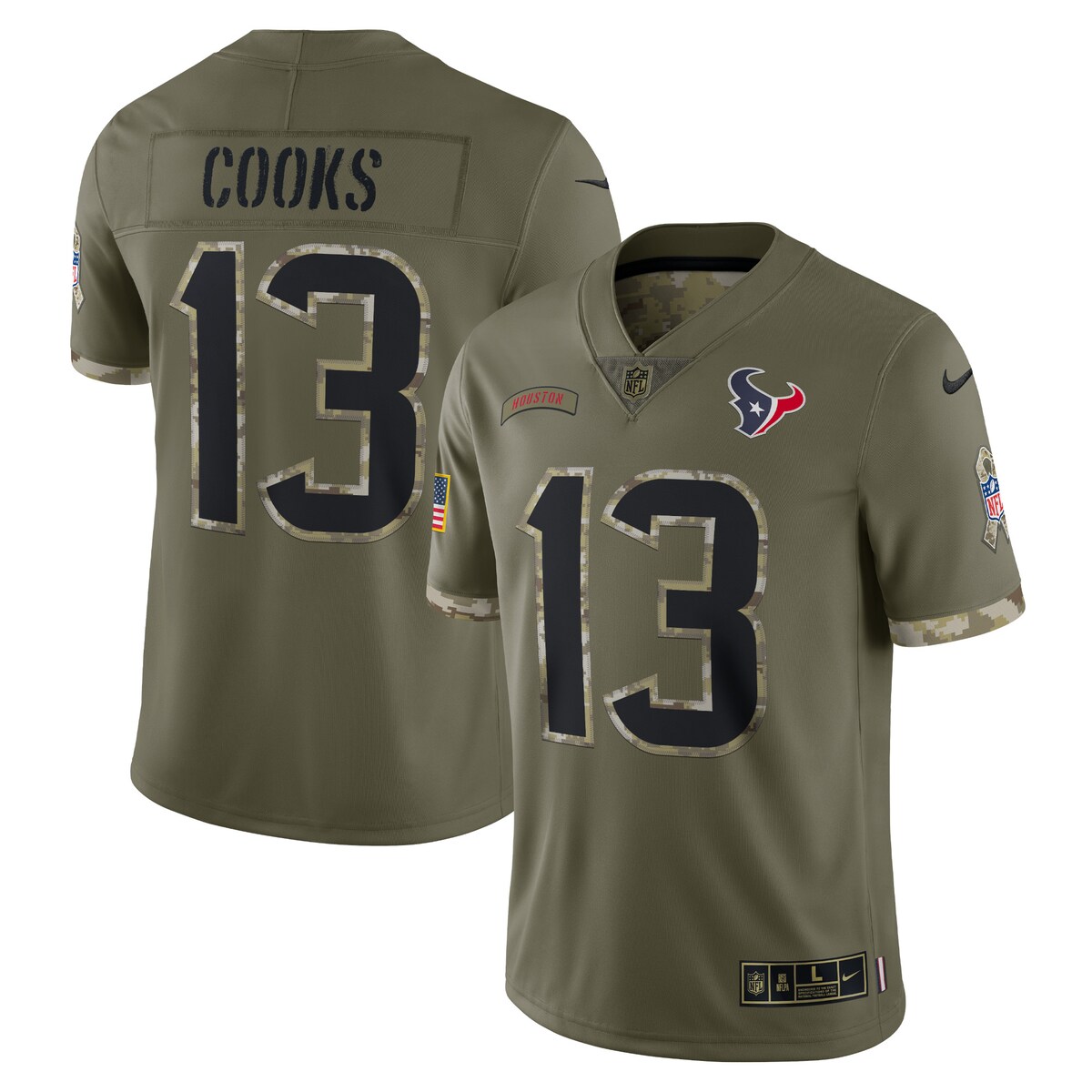 Brandin Cooks #13 Houston Texans  Olive 2022 Salute To Service Limited Jersey