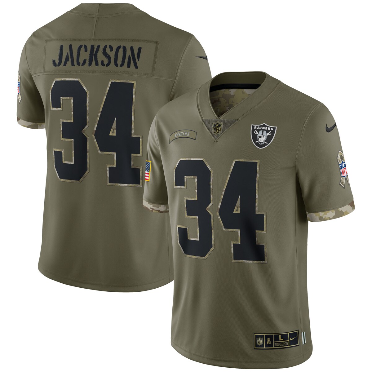 Men's Las Vegas Raiders Bo Jackson  Olive 2022 Salute To Service Retired Player Limited Jersey