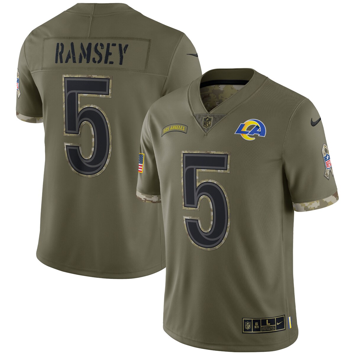 Jalen Ramsey #5 Los Angeles Rams  Olive 2022 Salute To Service Limited Jersey
