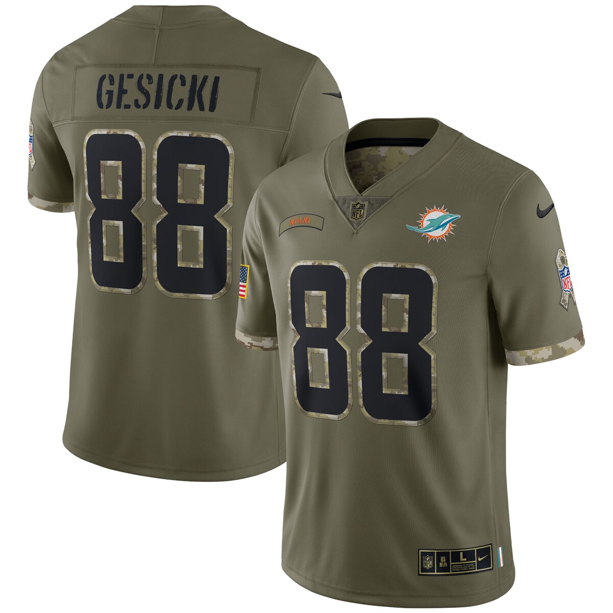 Mike Gesicki #88 Miami Dolphins  Olive 2022 Salute To Service Limited Jersey