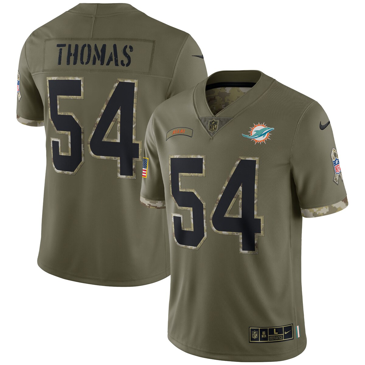 Men's Miami Dolphins Zach Thomas  Olive 2022 Salute To Service Retired Player Limited Jersey