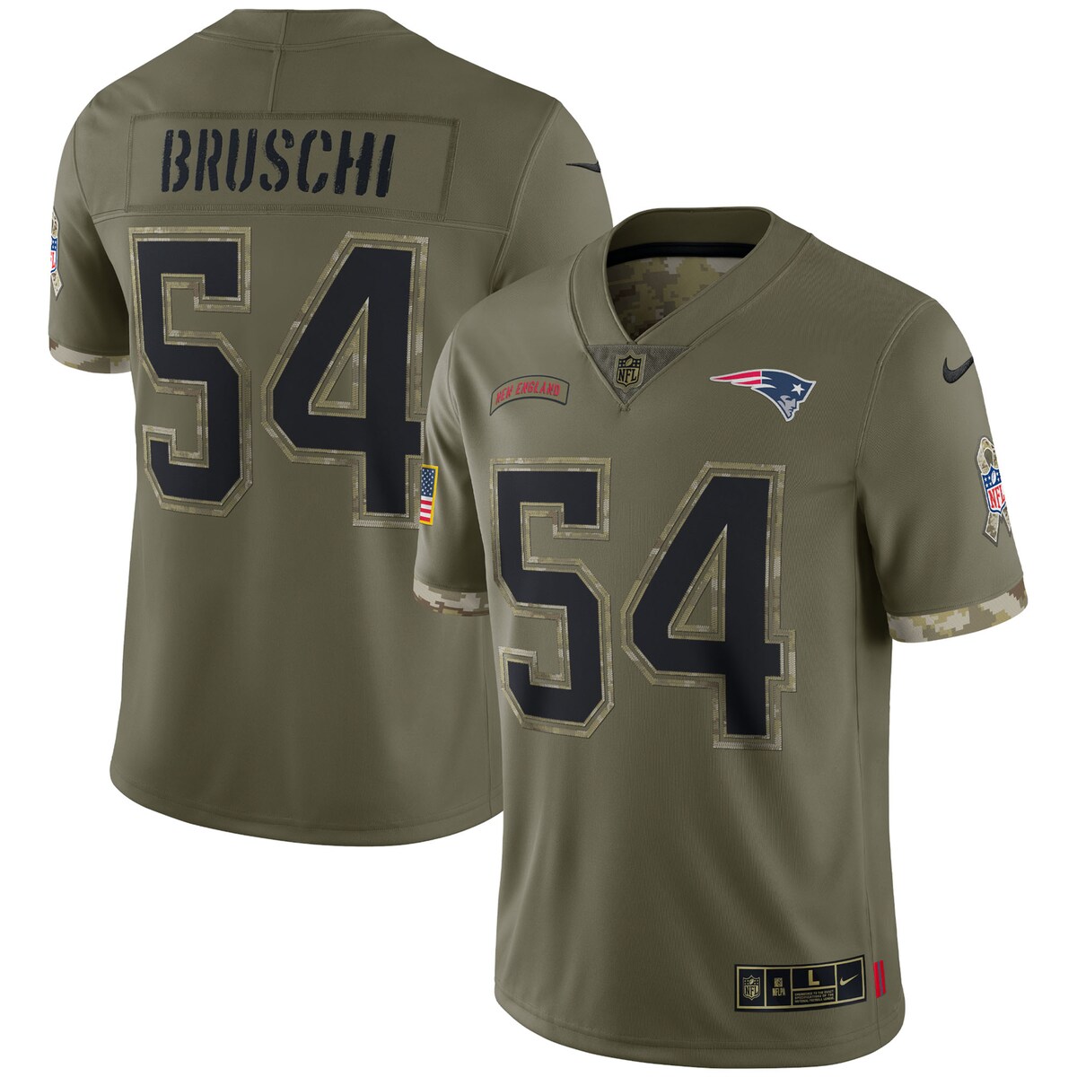 Men's New England Patriots Tedy Bruschi  Olive 2022 Salute To Service Retired Player Limited Jersey