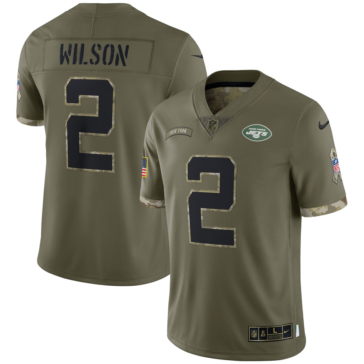 Zach Wilson #2 New York Jets  Olive 2022 Salute To Service Limited Jersey