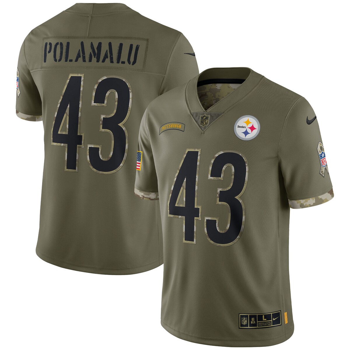 Men's Pittsburgh Steelers Troy Polamalu  Olive 2022 Salute To Service Retired Player Limited Jersey