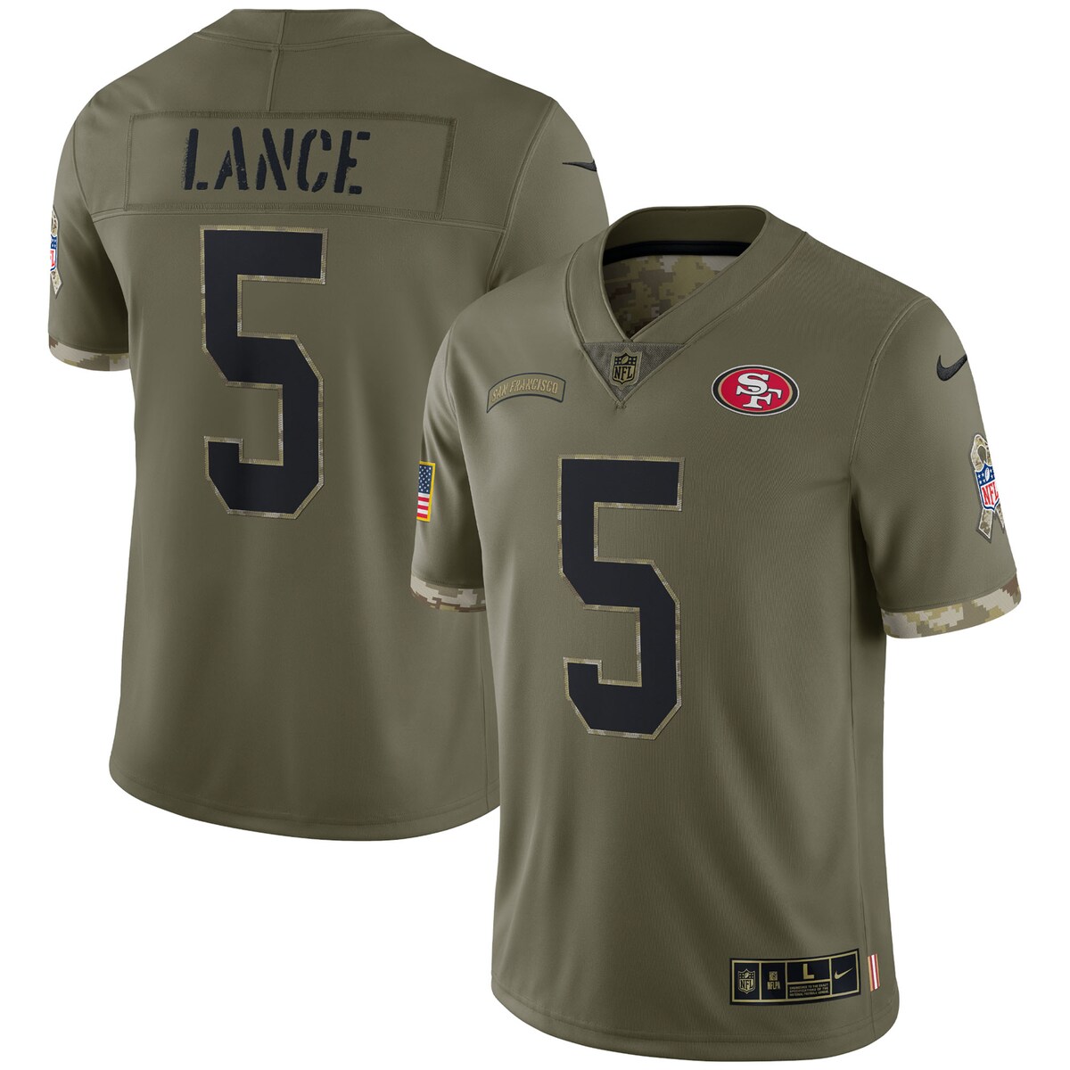 Trey Lance #5 San Francisco 49ers  Olive 2022 Salute To Service Limited Jersey