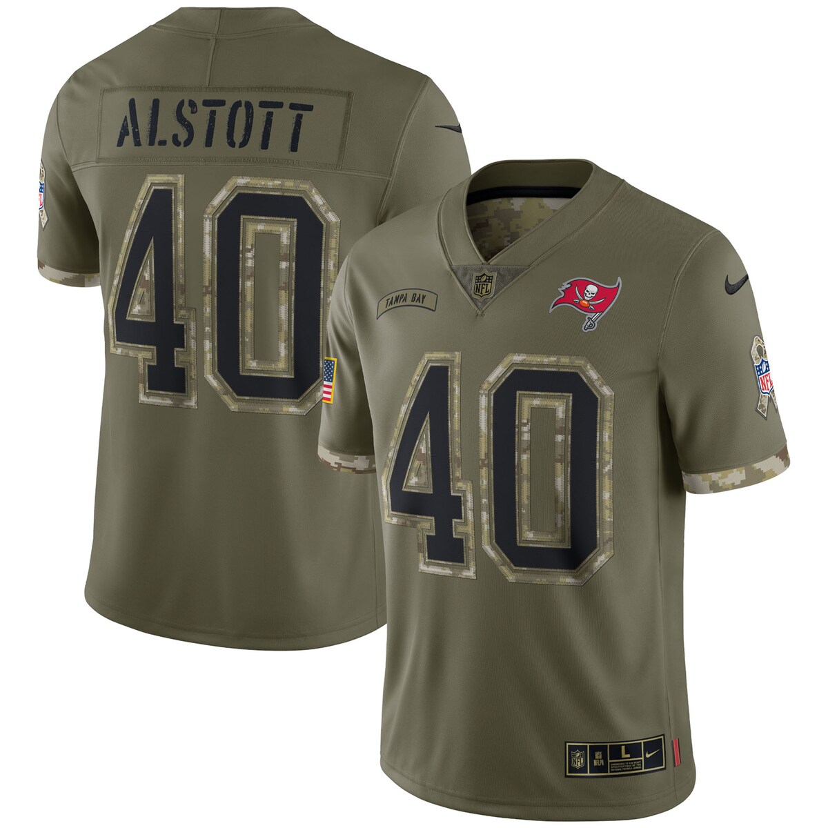 Men's Tampa Bay Buccaneers Mike Alstott  Olive 2022 Salute To Service Retired Player Limited Jersey