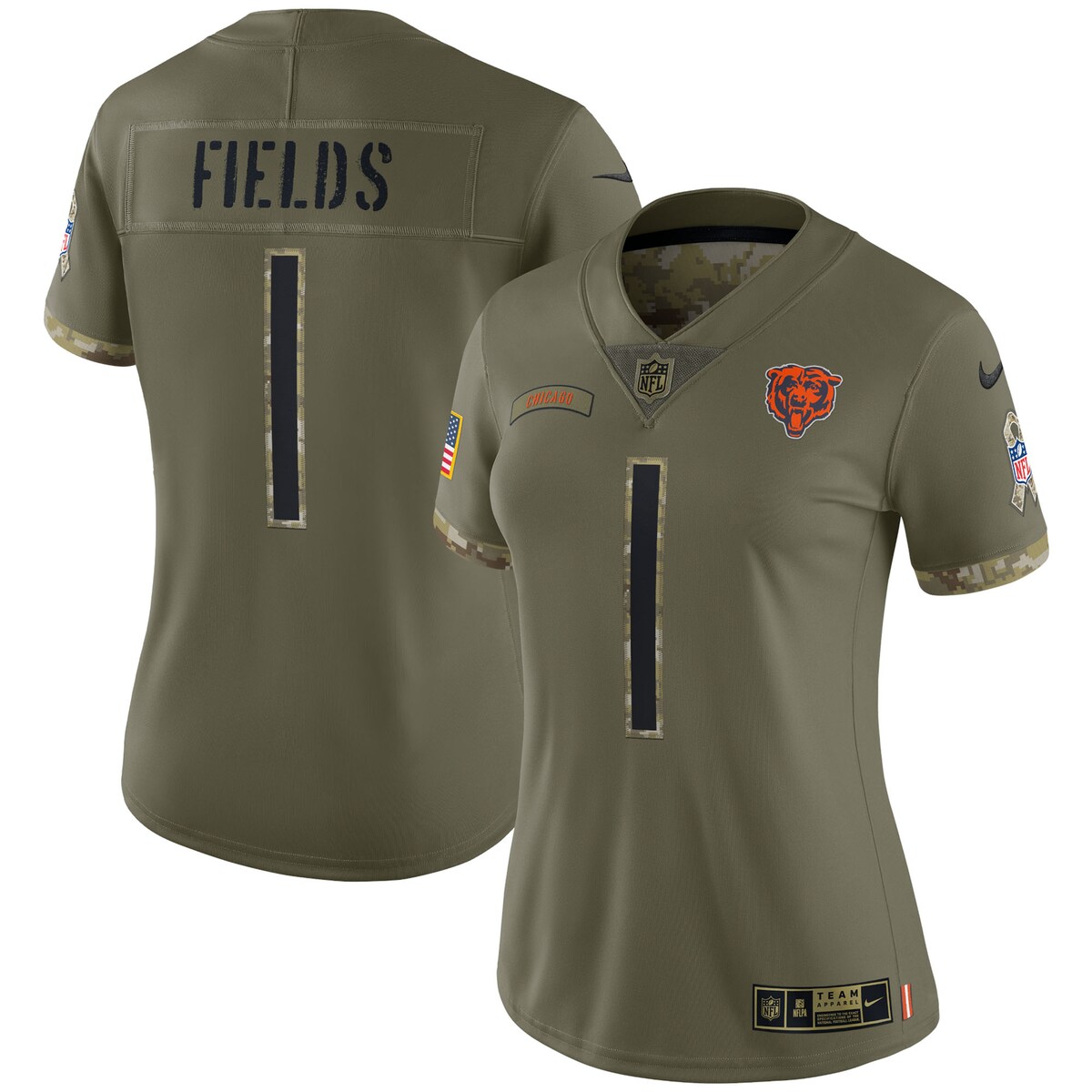 Women's Chicago Bears Justin Fields  Olive 2022 Salute To Service Limited Jersey