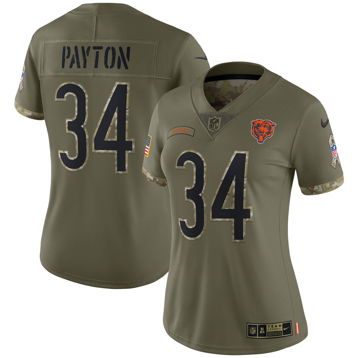 Women's Chicago Bears Walter Payton  Olive 2022 Salute To Service Retired Player Limited Jersey