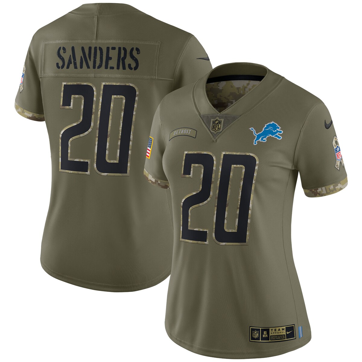 Women's Detroit Lions Barry Sanders  Olive 2022 Salute To Service Retired Player Limited Jersey