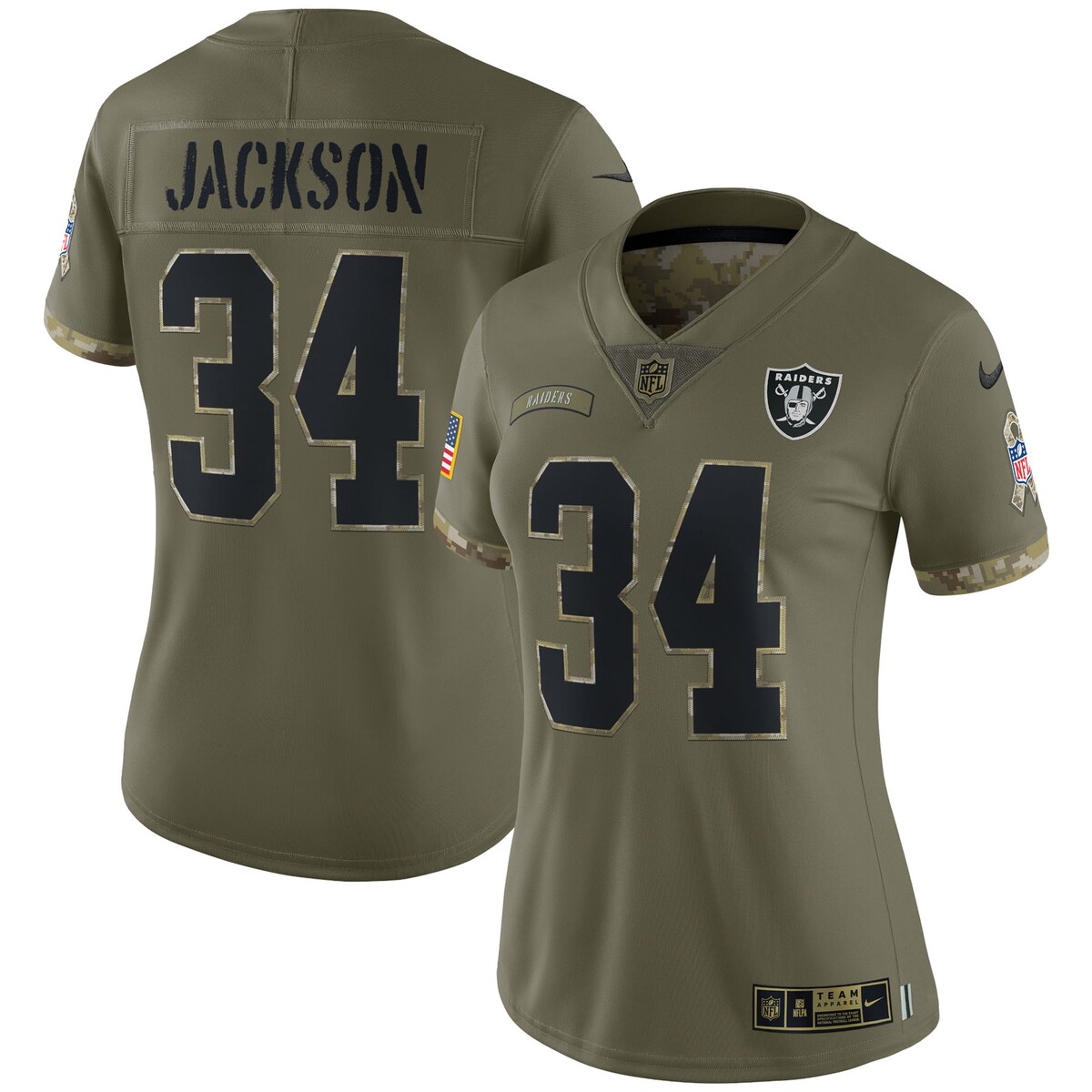 Women's Las Vegas Raiders Bo Jackson  Olive 2022 Salute To Service Retired Player Limited Jersey