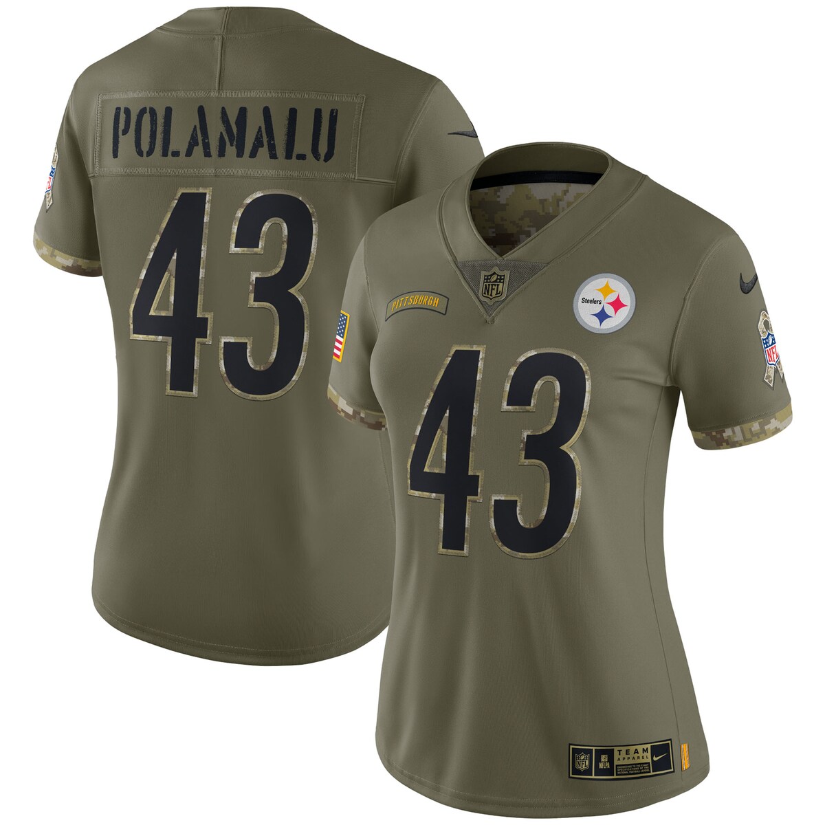 Women's Pittsburgh Steelers Troy Polamalu  Olive 2022 Salute To Service Retired Player Limited Jersey