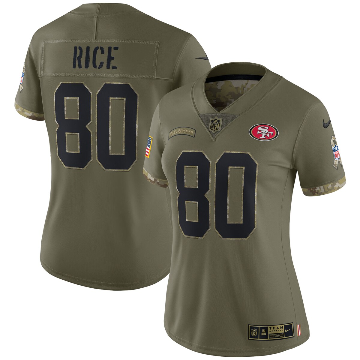 Women's San Francisco 49ers Jerry Rice  Olive 2022 Salute To Service Retired Player Limited Jersey