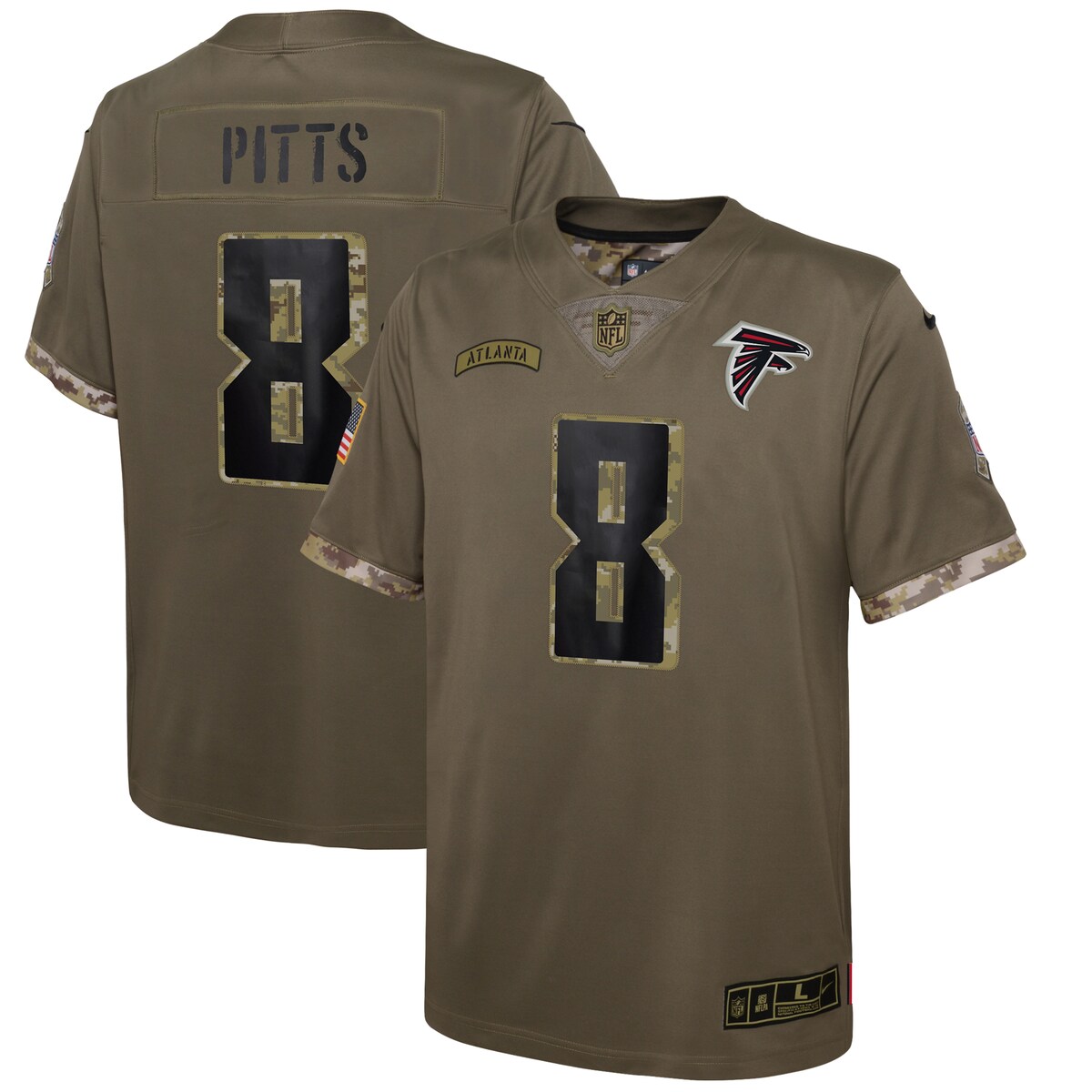 Youth Atlanta Falcons Kyle Pitts  Olive 2022 Salute To Service Player Limited Jersey