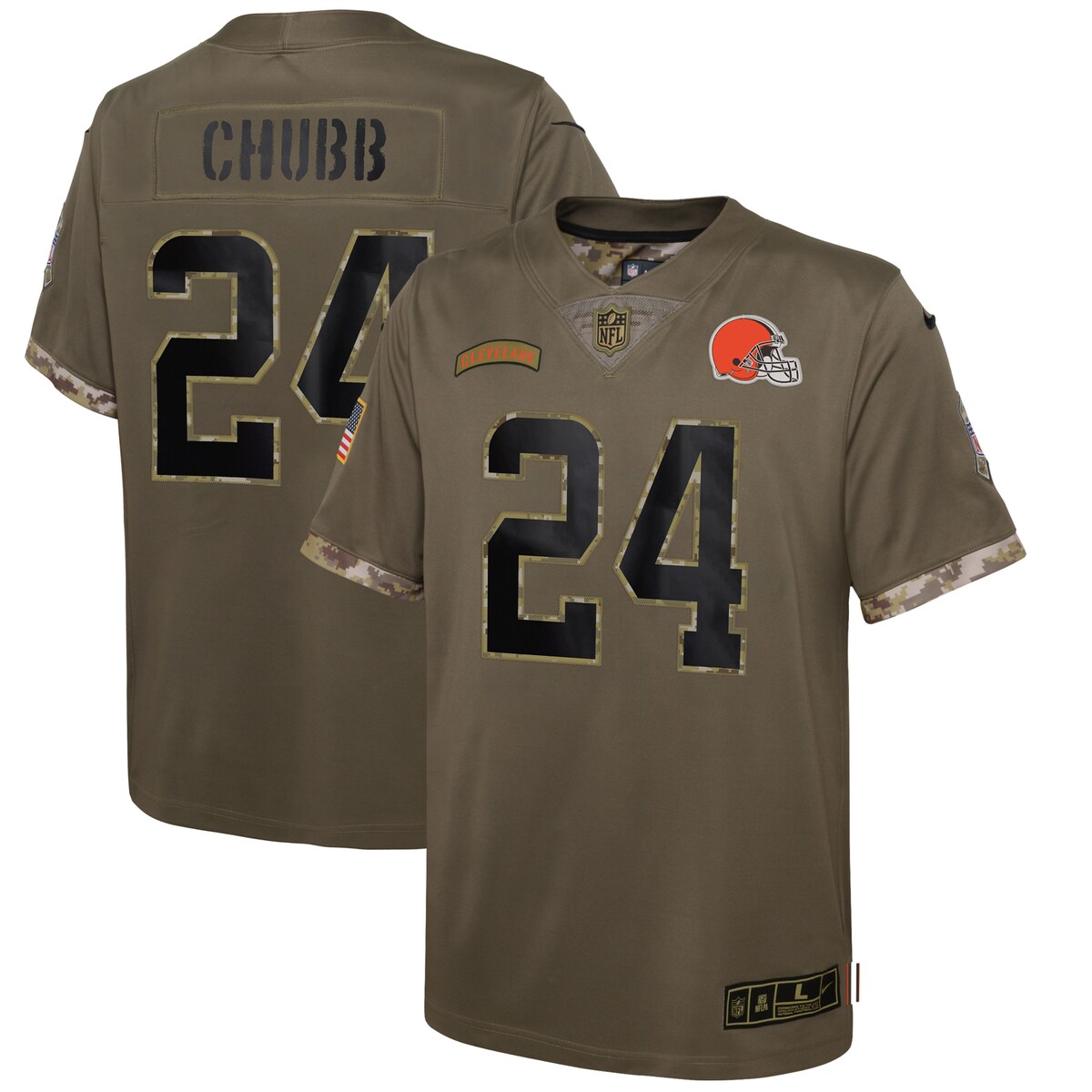 Youth Cleveland Browns Nick Chubb  Olive 2022 Salute To Service Player Limited Jersey