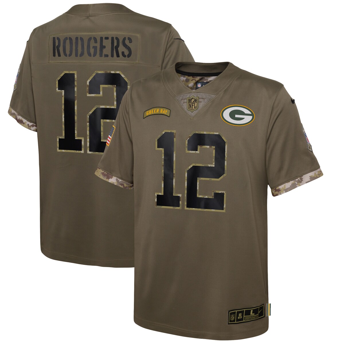 Youth Green Bay Packers Aaron Rodgers  Olive 2022 Salute To Service Player Limited Jersey