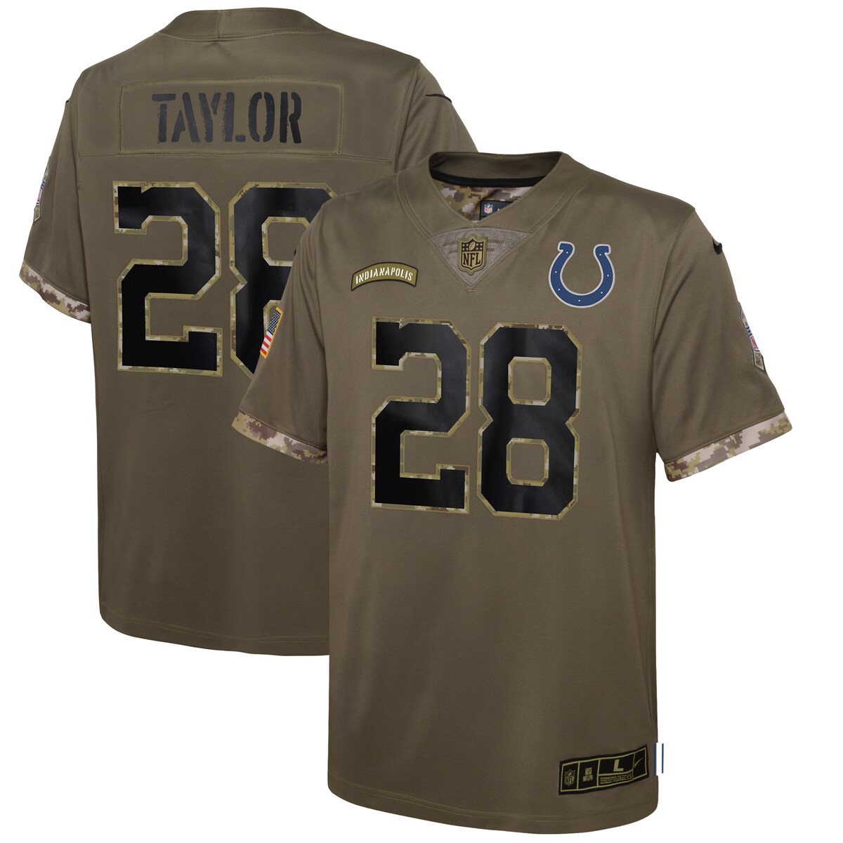 Youth Indianapolis Colts Jonathan Taylor  Olive 2022 Salute To Service Player Limited Jersey