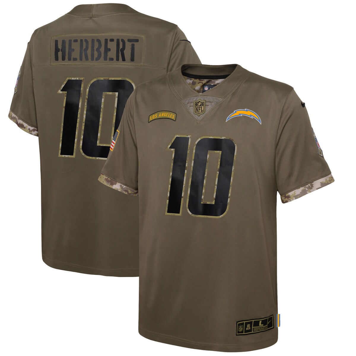 Youth Los Angeles Chargers Justin Herbert  Olive 2022 Salute To Service Player Limited Jersey