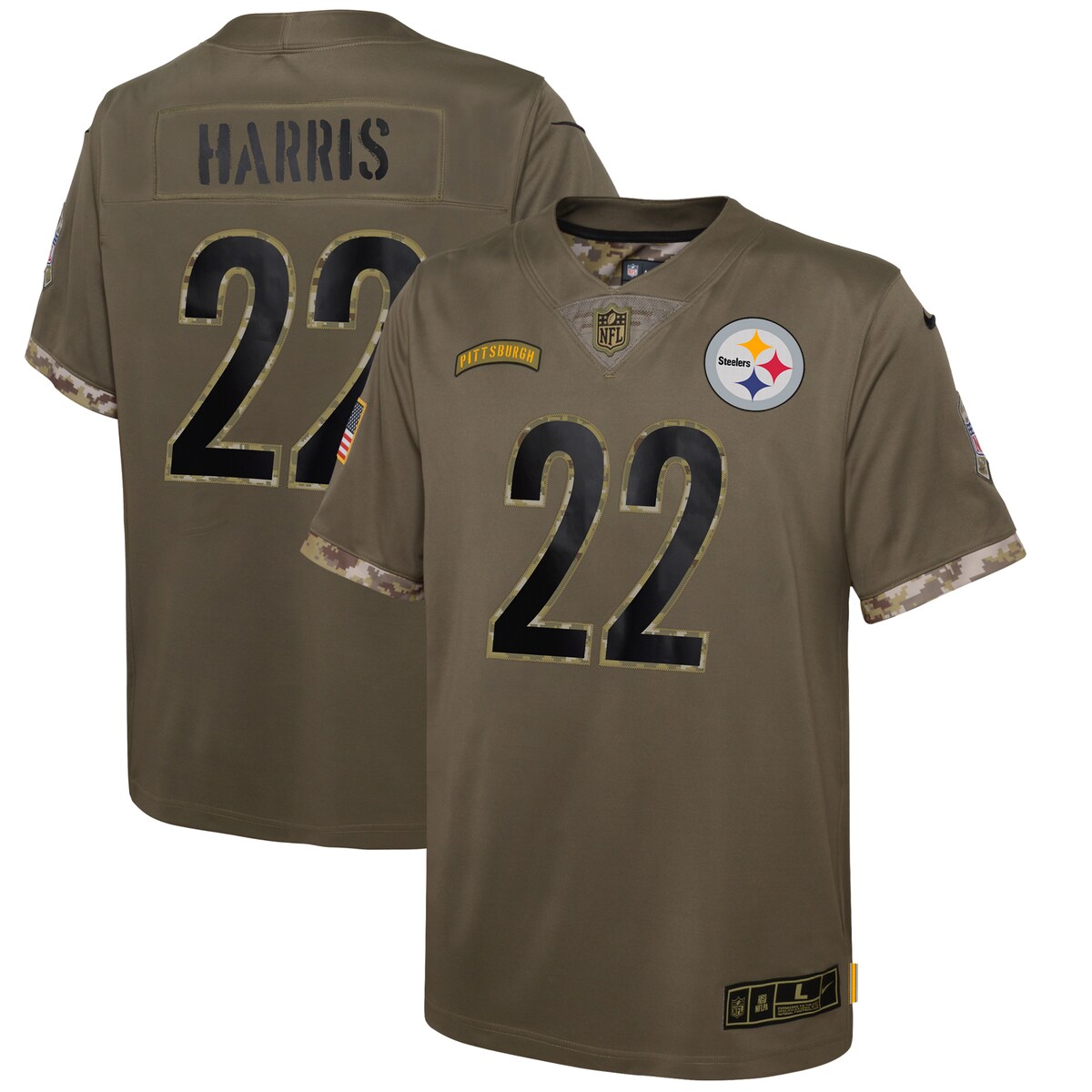Youth Pittsburgh Steelers Najee Harris  Olive 2022 Salute To Service Player Limited Jersey