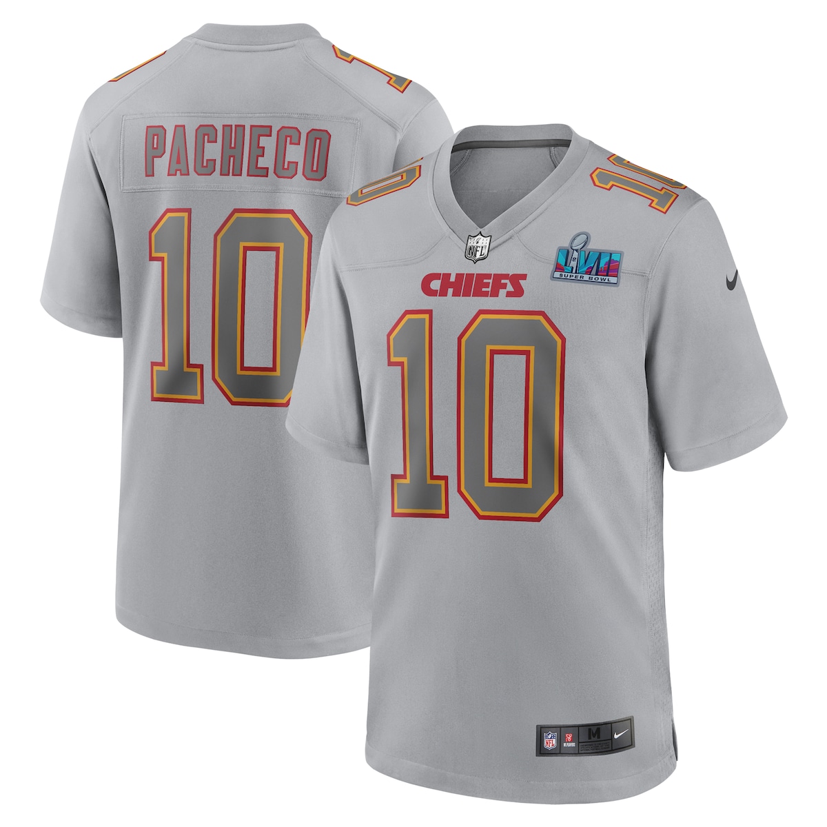 Men's Kansas City Chiefs Isiah Pacheco  Gray Super Bowl LVII Patch Atmosphere Fashion Game Jersey