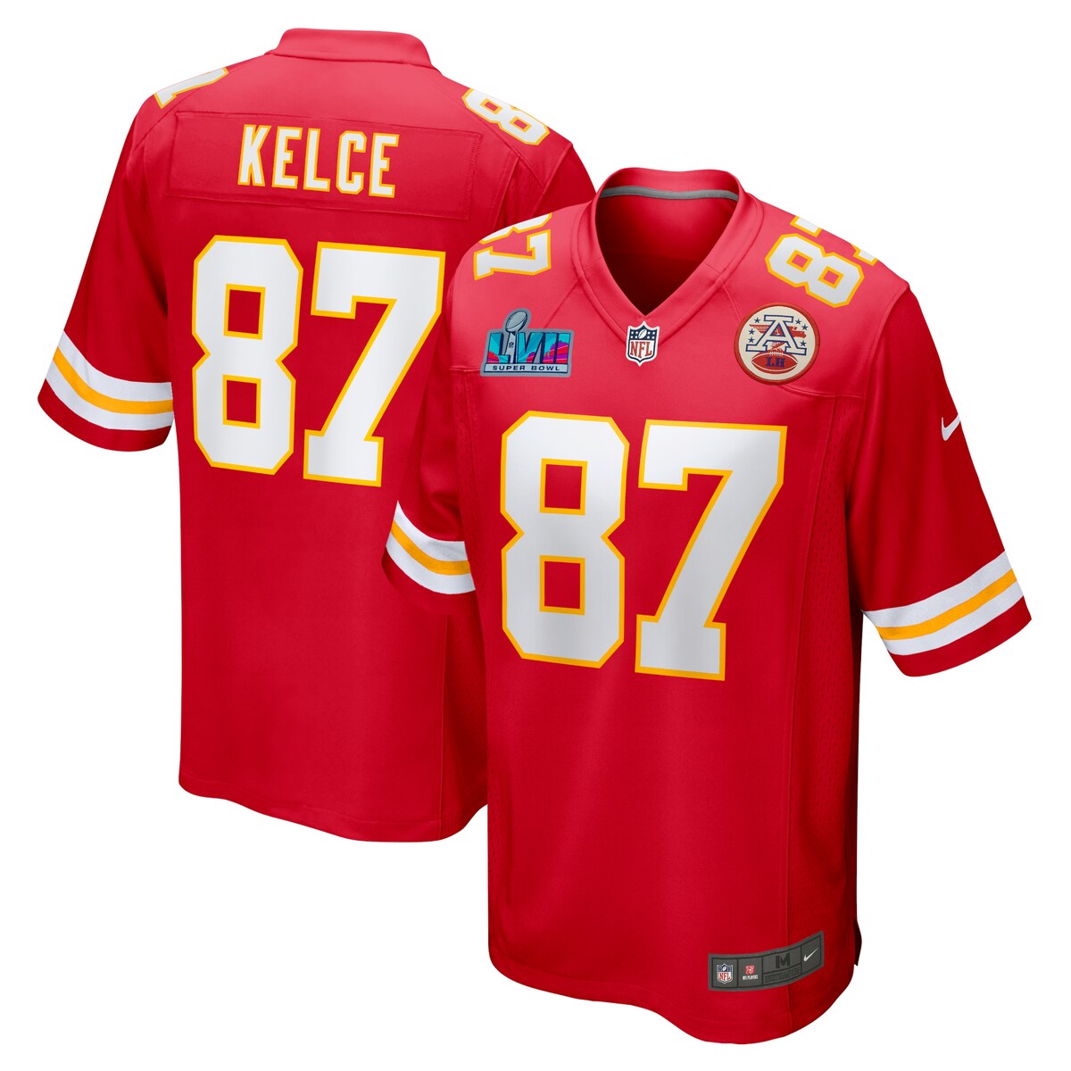 Men's Kansas City Chiefs Travis Kelce  Red Super Bowl LVII Patch Game Jersey