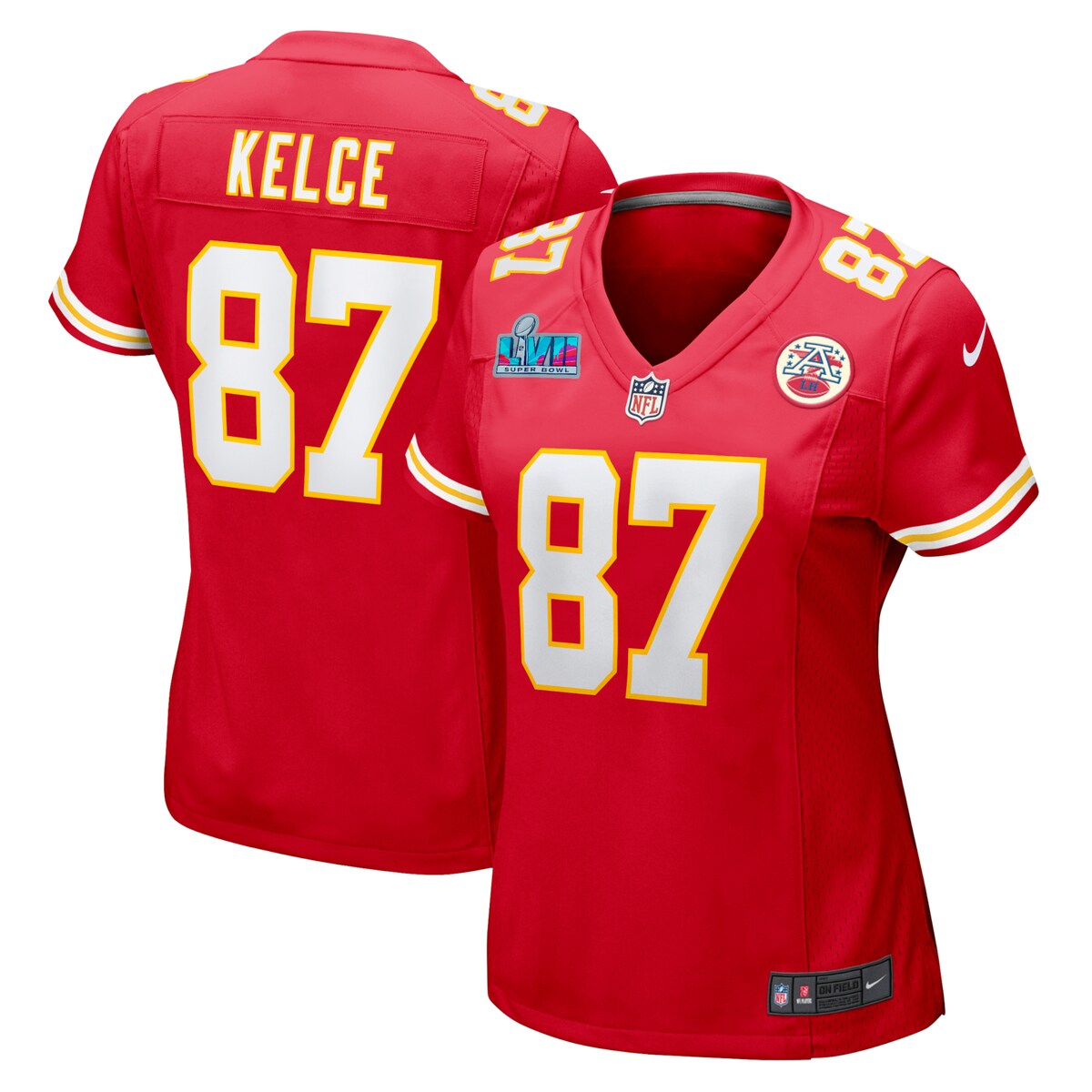 Women's Kansas City Chiefs Travis Kelce  Red Super Bowl LVII Patch Game Jersey