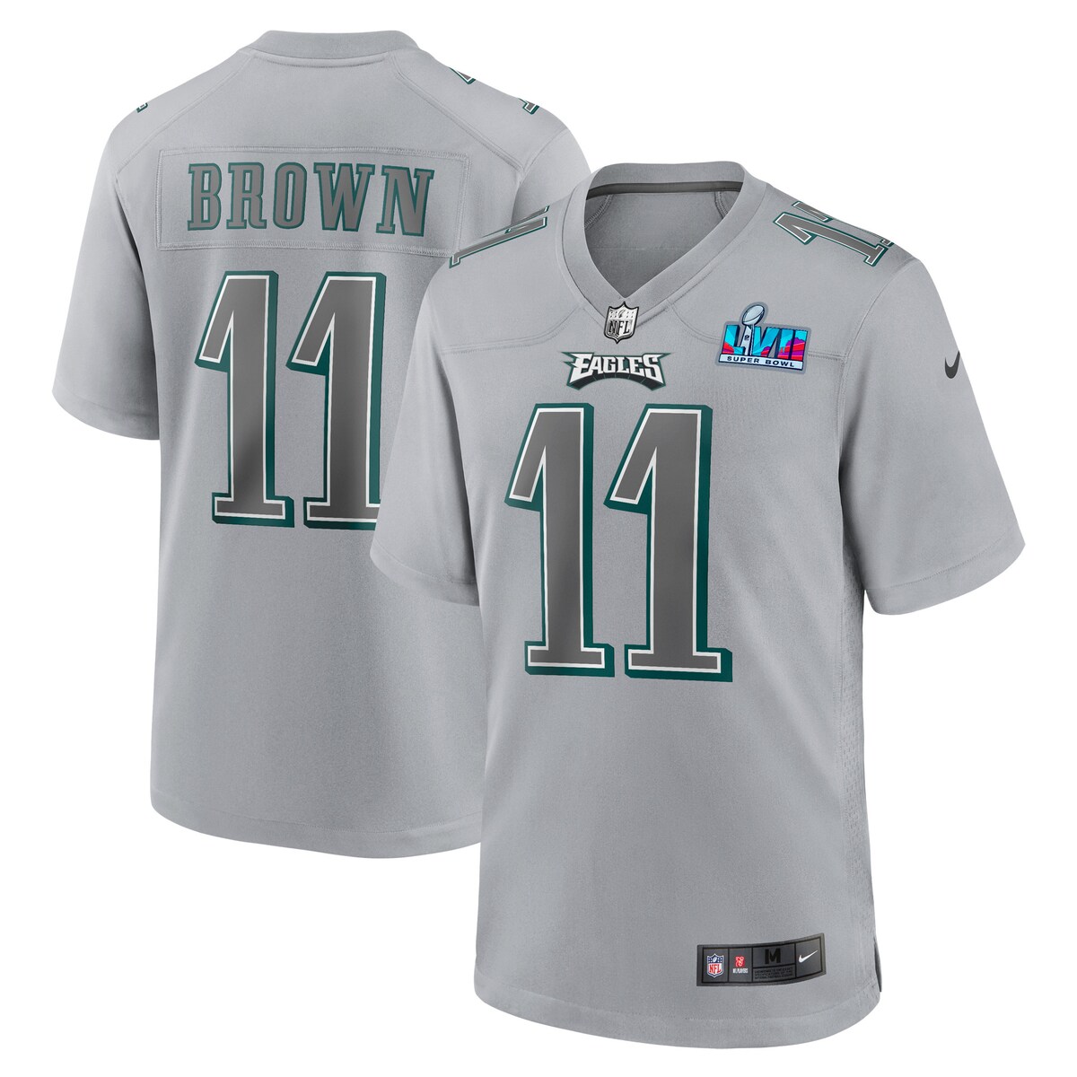 Youth Philadelphia Eagles A.J. Brown  Gray Super Bowl LVII Patch Atmosphere Fashion Game Jersey