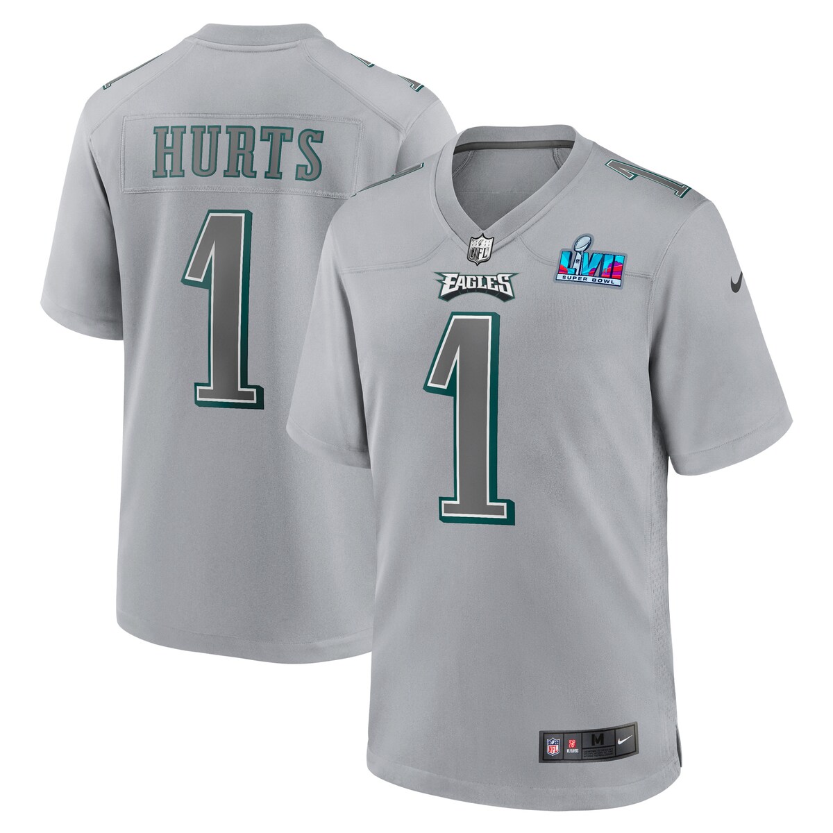 Youth Philadelphia Eagles Jalen Hurts  Gray Super Bowl LVII Patch Atmosphere Fashion Game Jersey