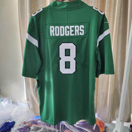 Aaron Rodgers #8 New York Jets Game Jersey - Gotham Green back
