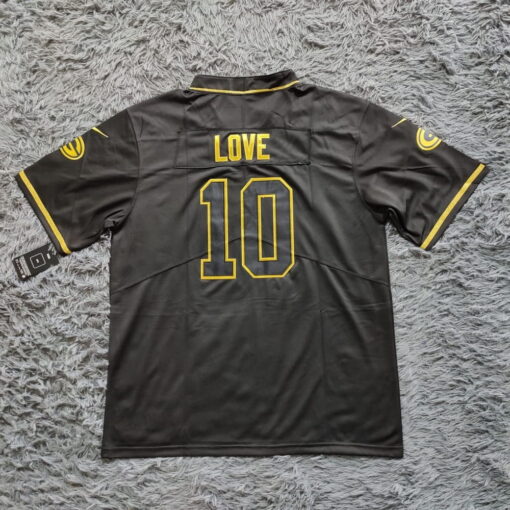 Jordan Love #10 Green Bay Packers Black Gold Jersey back