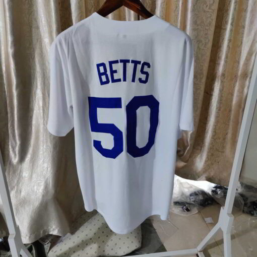 Los Angeles Dodgers #50 Mookie Betts White Cooperstown Jersey - back