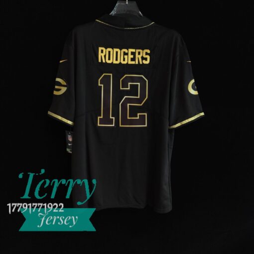 Aaron Rodgers 12 Green Bay Packers Alternate Jersey – Black Gold - back