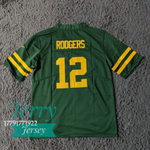 Aaron Rodgers 12 Green Bay Packers Alternate Jersey – Green - back