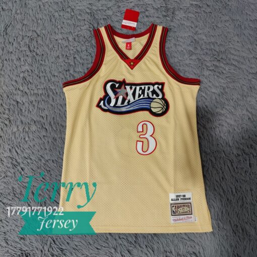 Allen Iverson 3 Philadelphia 76ers 1997-98 Gold Jersey