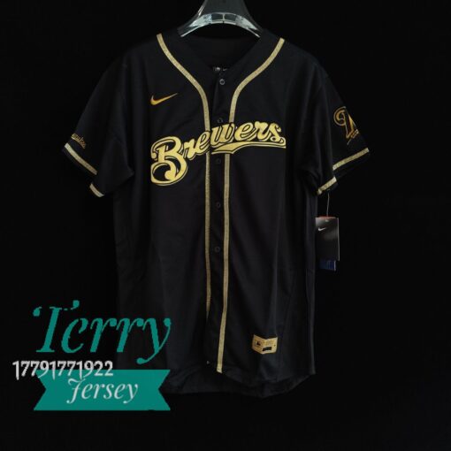 Christian Yelich #22 Milwaukee Brewers Black Gold Player Jersey
