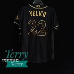 Christian Yelich #22 Milwaukee Brewers Black Gold Player Jersey - back