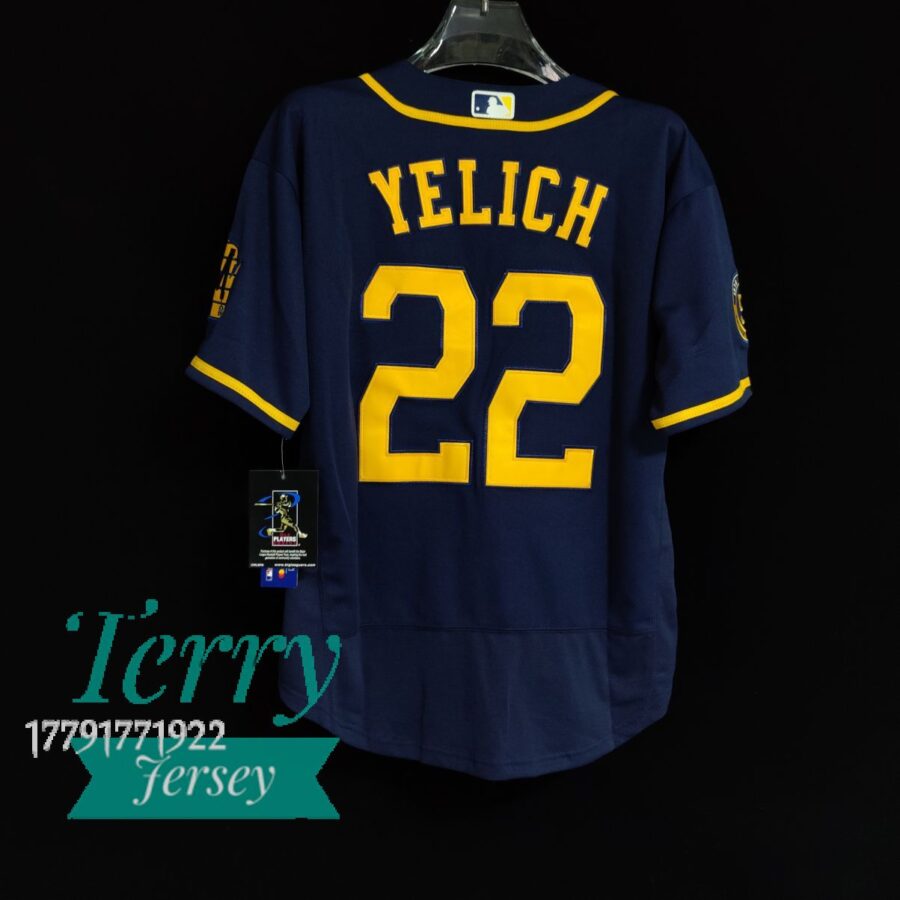 Christian Yelich Milwaukee Brewers Alternate Player Jersey - Navy - back