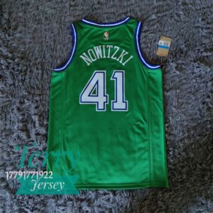 Dallas Mavericks Dirk Nowitzki Hardwood Classic Green Jersey - back