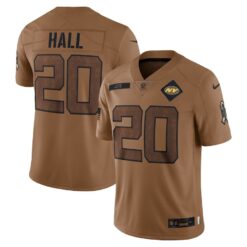 Men's New York Jets Breece Hall Nike Brown 2023 Salute To Service Limited Jersey
