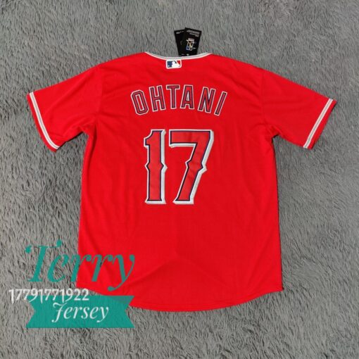 Shohei Ohtani #17 Los Angeles Angels Red Alternate Player Name Jersey - back