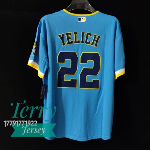Christian Yelich Milwaukee Brewers 2022 City Connect Player Jersey - Powder Blue - back