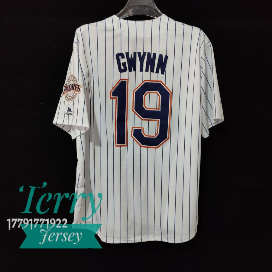 San Diego Padres Tony Gwynn White Pinstripes Rawlings Jersey - back