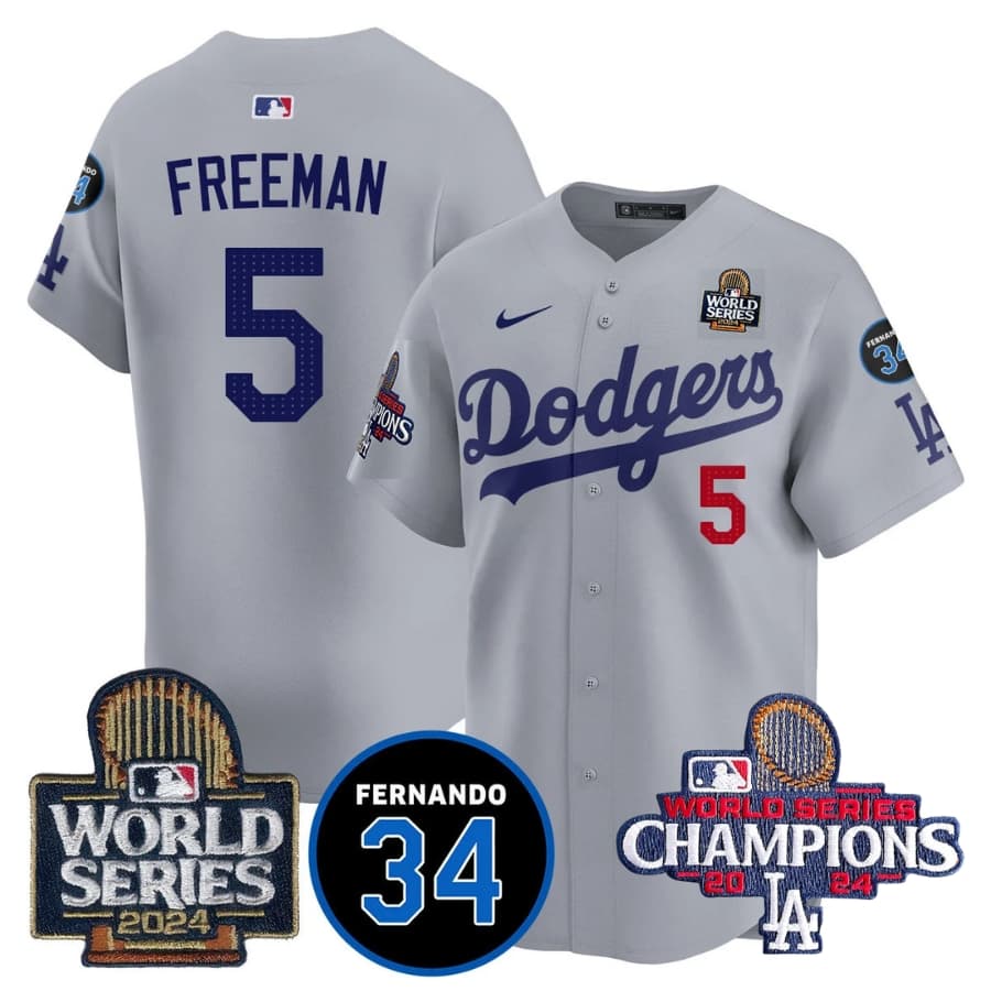 Los Angeles Dodgers Freddie Freeman Gray 2024 World Series Champions #34 Fernando Jersey